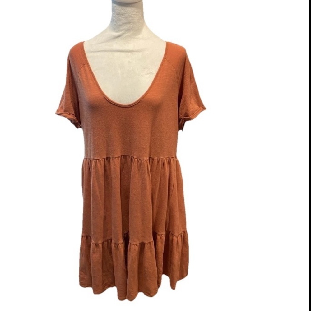 For The Republic Burnt Orange Scoop Neck ruffle hem flowy pullover Dress Size M